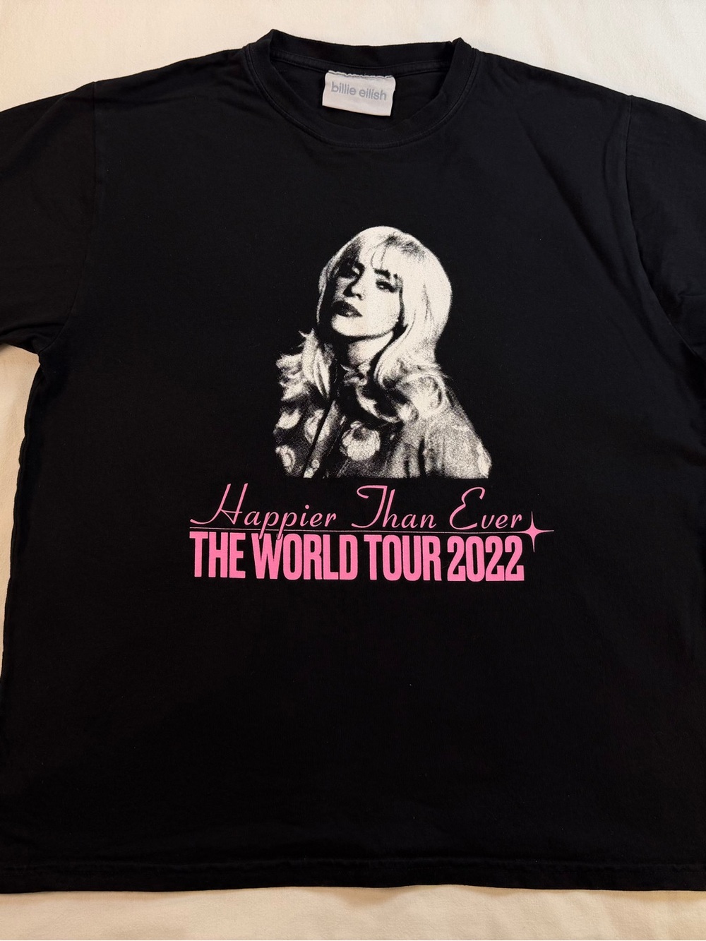 Billie Eilish Happier Than Ever World Tour 2022 Tee - Black & Pink Medium